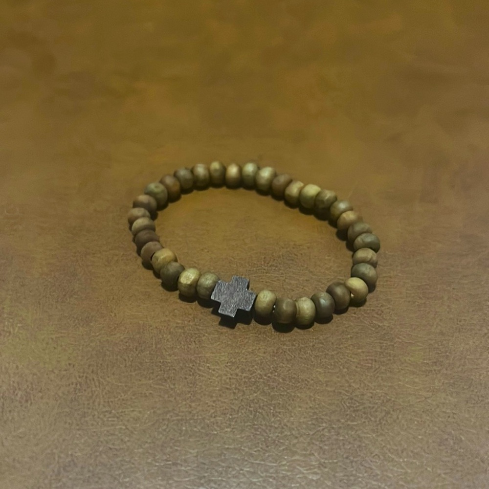 Unisex Bracelet bought in Greece with wood beads and wood cross